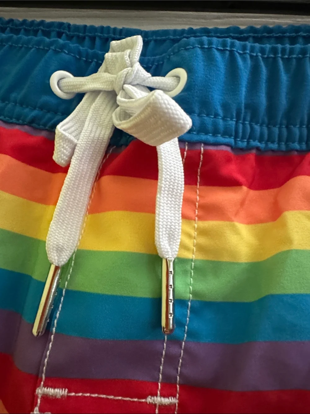 MEN’s 2” Andrew Christian Rainbow Striped Swim Shorts size SMALL (28-30)